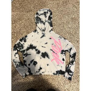 Victoria's Secret PINK Black & White Tie-Dye Hoodie with Pink Logo Sweatshirt‎ S